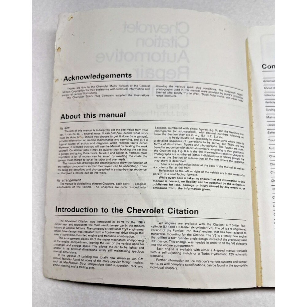 Haynes Chevrolet Citation Repair Manual 550 1980-1985 All Models 2.5L 2.8L - Picture 4 of 7